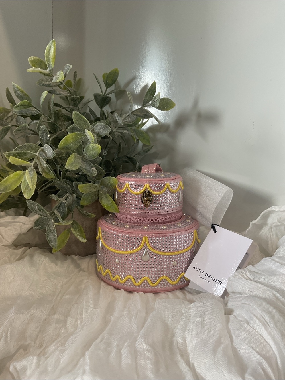 Kurt Geiger London Mini Cake Charm Pale Pink Crystal Embellished